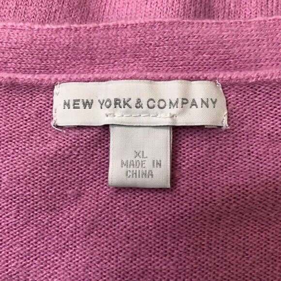 New YORK & COMPANY - Pink Deep V-Neck Long Sleeve Sweater Barbiecore - Size XL - Picture 3 of 5